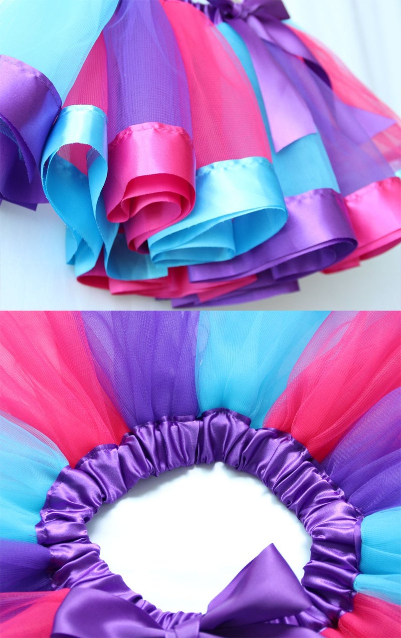 BGFKS Layered Ballet Tulle Rainbow Tutu Skirt for Little Girls Dress Up with Colorful Hair Bows (Deep Purple,4-8X) - Image 5
